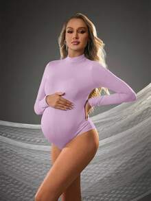 Cheriluna Maternity 孕妇纯色立领长袖连体衣 - 淡紫色 - 查看 6