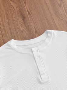 ESTAVOR Men's Summer Casual Loose Fit Short Sleeve White Standard Size Contrast Color T-Shirt With Heat Transfer Print - White - View 5