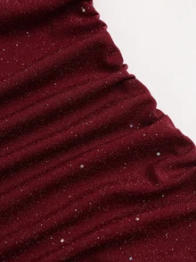 StreetHx Y2K Sexy Elegant Party Commute Textured Fabric Glitter Dress - Burgundy - View 4