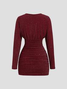 StreetHx Y2K Sexy Elegant Party Commute Textured Fabric Glitter Dress - Burgundy - View 2