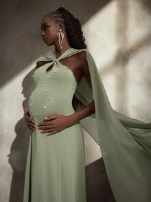 Cheriluna Maternity 优雅的串珠装饰孕妇装，适合拍摄照片 - 綠色 - 查看 7