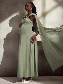 Cheriluna Maternity 优雅的串珠装饰孕妇装，适合拍摄照片 - 綠色 - 查看 6