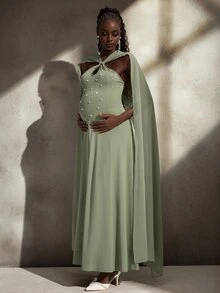 Cheriluna Maternity 优雅的串珠装饰孕妇装，适合拍摄照片 - 綠色 - 查看 5