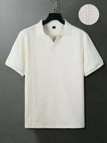 Manfinity CasualCool 男士短袖纹理面料Polo衫，适合居家、外出、聚会和度假穿着。 - 米色 - 查看 4