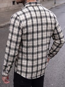 Manfinity CasualCool 男士格紋長袖單排扣休閒襯衫 - 黑與白 - 查看 2
