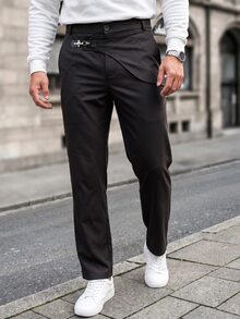 Manfinity CasualCool 男士成熟休閒純黑色直筒長褲，完美的假期禮物選擇 - 黑色 - 查看 4