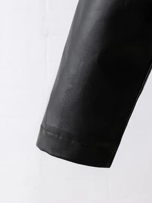 SHEIN Elladie kids 女童短版皮革夾克，配柔軟毛絨大領口與亮面PU皮革，泡泡袖設計，拉鍊開合方便穿脫，修身剪裁顯比例，時尚百搭，適合秋冬 - 黑色 - 查看 9