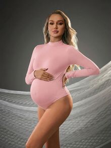 Cheriluna Maternity 孕妇纯色立领长袖连体裤，适合孕期写真拍摄 - 西瓜粉 - 查看 6