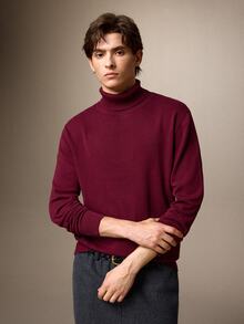Calmiston Men's Solid Color Cotton Minimalist Versatile Long Sleeve Sweater For Daily Wear Christmas - Burgundy - View 3