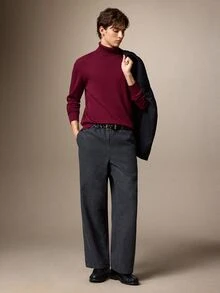 Calmiston Men's Solid Color Cotton Minimalist Versatile Long Sleeve Sweater For Daily Wear Christmas - Burgundy - View 5