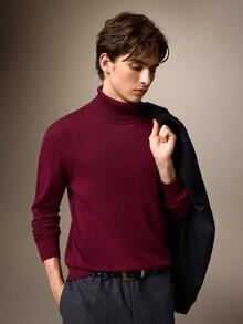 Calmiston Men's Solid Color Cotton Minimalist Versatile Long Sleeve Sweater For Daily Wear Christmas - Burgundy - View 11