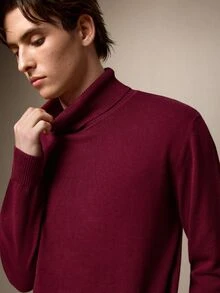 Calmiston Men's Solid Color Cotton Minimalist Versatile Long Sleeve Sweater For Daily Wear Christmas - Burgundy - View 4