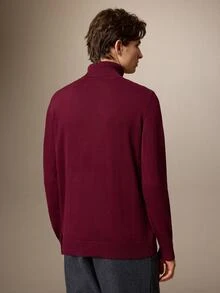 Calmiston Men's Solid Color Cotton Minimalist Versatile Long Sleeve Sweater For Daily Wear Christmas - Burgundy - View 9