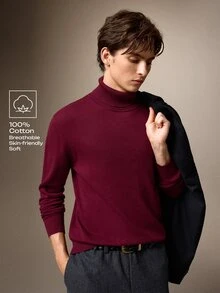 Calmiston Men's Solid Color Cotton Minimalist Versatile Long Sleeve Sweater For Daily Wear Christmas - Burgundy - View 1