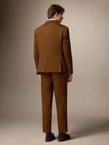 Calmiston Men's Solid Color Long Sleeve Jacket And Pants Casual Suit Set Men's Italian-Tailored Relaxed Suit Set – Smart Casual, Business Commuting, Old Money & - Rust Brown - View 7