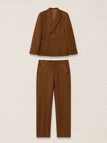 Calmiston Men's Solid Color Long Sleeve Jacket And Pants Casual Suit Set Men's Italian-Tailored Relaxed Suit Set – Smart Casual, Business Commuting, Old Money & - Rust Brown - View 11