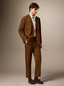 Calmiston Men's Solid Color Long Sleeve Jacket And Pants Casual Suit Set Men's Italian-Tailored Relaxed Suit Set – Smart Casual, Business Commuting, Old Money & - Rust Brown - View 6