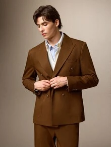 Calmiston Men's Solid Color Long Sleeve Jacket And Pants Casual Suit Set Men's Italian-Tailored Relaxed Suit Set – Smart Casual, Business Commuting, Old Money & - Rust Brown - View 8