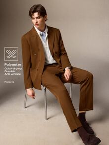 Calmiston Men's Solid Color Long Sleeve Jacket And Pants Casual Suit Set Men's Italian-Tailored Relaxed Suit Set – Smart Casual, Business Commuting, Old Money & - Rust Brown - View 1