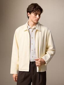 Calmiston Men's Solid Color Long Sleeve Zip-Up Casual Jacket - Apricot - View 8