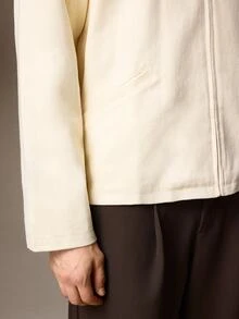Calmiston Men's Solid Color Long Sleeve Zip-Up Casual Jacket - Apricot - View 12