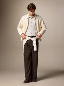 Calmiston Men's Solid Color Long Sleeve Zip-Up Casual Jacket - Apricot - View 10