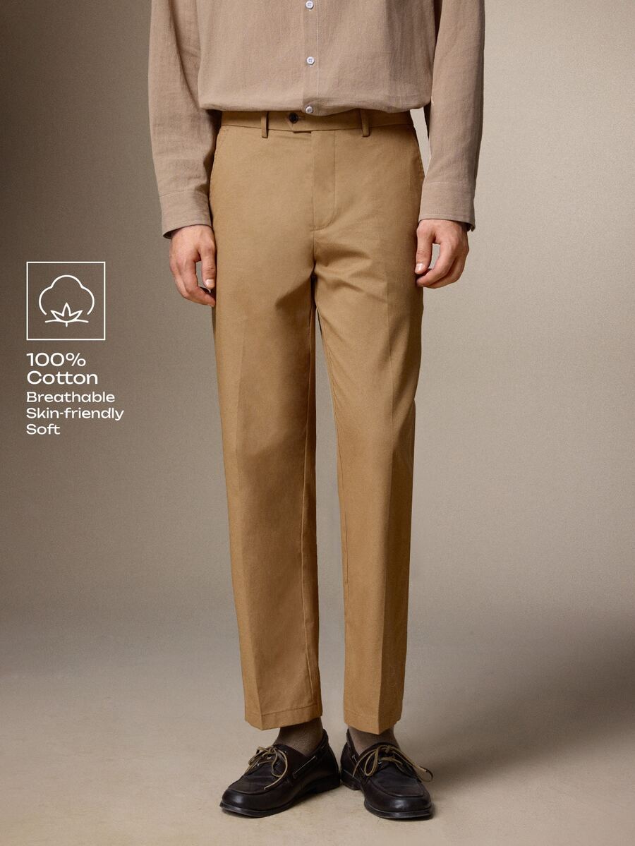 Calmiston Men's Solid Color Casual Versatile Commute Travel Suit Pants With Pockets Business Office Men's Old Money Style Formal,Suit Pants Brown - Khaki - View 1