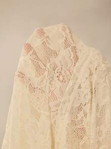 Cheriluna Maternity Elegant Lace Open Shoulder Sheer Long Sleeve Maternity Photography Dress/Gown - Apricot - View 8