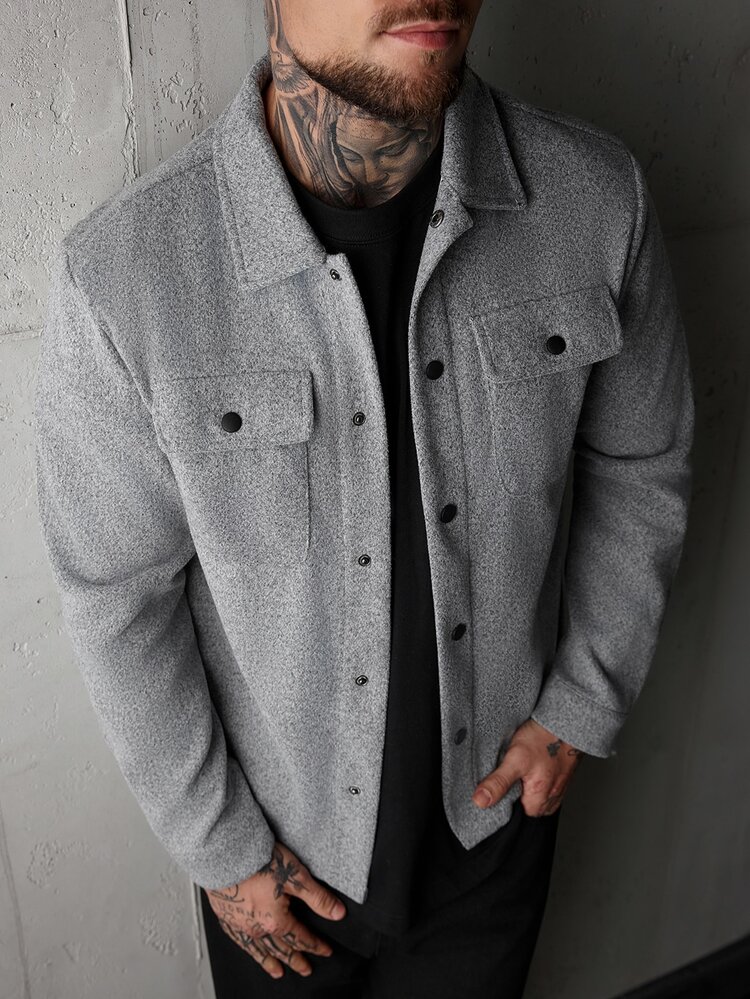 SLATEMANN Men Button Front Flap Pocket Going Out Casual Overcoat For Friends , Fall Winter - Grey - View 4