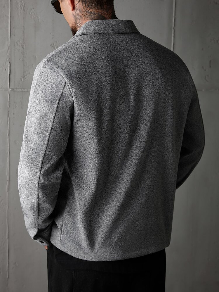 SLATEMANN Men Button Front Flap Pocket Going Out Casual Overcoat For Friends , Fall Winter - Grey - View 5