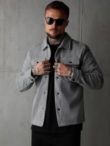 SLATEMANN Men Button Front Flap Pocket Going Out Casual Overcoat For Friends , Fall Winter - Grey - View 1