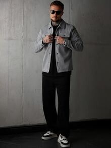 SLATEMANN Men Button Front Flap Pocket Going Out Casual Overcoat For Friends , Fall Winter - Grey - View 7