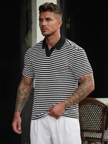 Manfinity CasualCool Men's Striped Short Sleeve Casual Commute Polo Shirt - Black - View 1