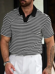 Manfinity CasualCool Men's Striped Short Sleeve Casual Commute Polo Shirt - Black - View 2