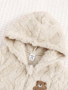 SHEIN Cute Cartoon Pattern Fuzzy One-Piece Jumpsuit For Baby Girls - Khaki - View 8