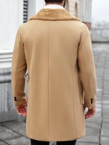 Manfinity CasualCool Men's Solid Color Single Breasted Casual Long Sleeve Overcoat, Fall/Winter, Fall, Winter Fleece Warm Thermal Lined Overcoat - Khaki - View 6