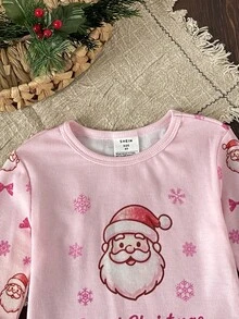SHEIN 女童秋冬聖誕可愛時尚百搭派對長袖褲裝套裝，日常居家穿著，修身版型 - 彩色 - 查看 5