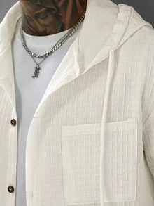 Manfinity CasualCool Men's Hooded Long Sleeve Jacquard Pure Polyester Fabric Shacket - White - View 8