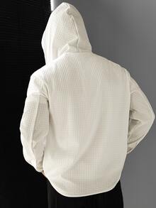 Manfinity CasualCool Men's Hooded Long Sleeve Jacquard Pure Polyester Fabric Shacket - White - View 6