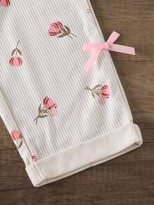SHEIN Playful Pals 女童燈芯絨寬肩帶無袖水果印花口袋鈕扣長款鬆身連身褲 1歲生日 秋季杏色彩虹粉仙女風 - 杏色 - 查看 8