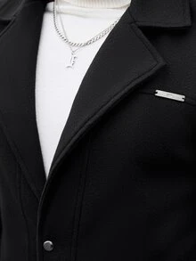 Manfinity CasualCool Men's Black British Style Notch Lapel Slim Fit Single-Breasted Commuter Casual Overcoat - Black - View 4