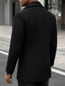 Manfinity CasualCool Men's Black British Style Notch Lapel Slim Fit Single-Breasted Commuter Casual Overcoat - Black - View 2