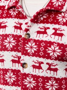 Manfinity CasualCool Men's Christmas Reindeer And Snowflake Pattern Single-Breasted Jacket - Red - View 5