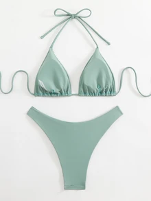 Swim Basics Women Simple Fashion Casual Everyday Swimwear Set For Summer Beach Vacation - Green - View 3