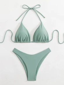Swim Basics Women Simple Fashion Casual Everyday Swimwear Set For Summer Beach Vacation - Green - View 5