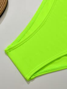 Swim Basics 女士荧光绿色绑颈比基尼套装，配有分体式底部，适用于夏季海滩度假，带硬杯。 - 綠色 - 查看 7