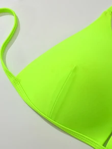 Swim Basics 女士荧光绿色绑颈比基尼套装，配有分体式底部，适用于夏季海滩度假，带硬杯。 - 綠色 - 查看 6