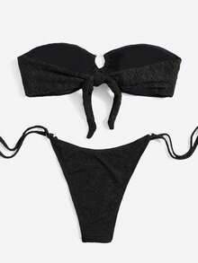 Oceva Women's Plain Tube Top Sexy Bikini Swimwear Set For Summer Beach Vacation - Black - View 4