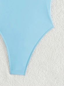 Swim Basics Plus Size Women Summer Beach Vacation V-Neck One-Piece Swimsuit - Baby Blue - View 5