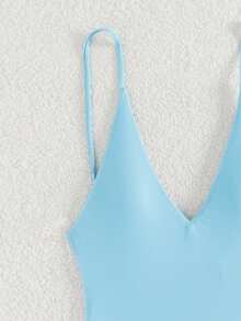 Swim Basics Plus Size Women Summer Beach Vacation V-Neck One-Piece Swimsuit - Baby Blue - View 4